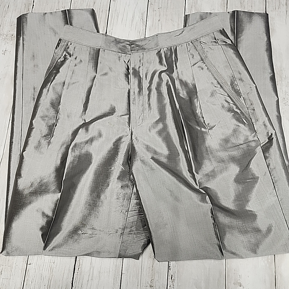 J.S. Thai 100% Silk Womens 2-Piece Set Handmade Plaid Shirt & Pants Silver Sz P - Picture 6 of 16